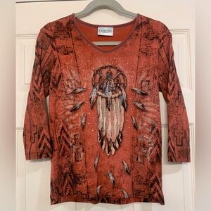 Cactus Bay  Orange Dreamcatcher Native American Small Blouse. 2863-I